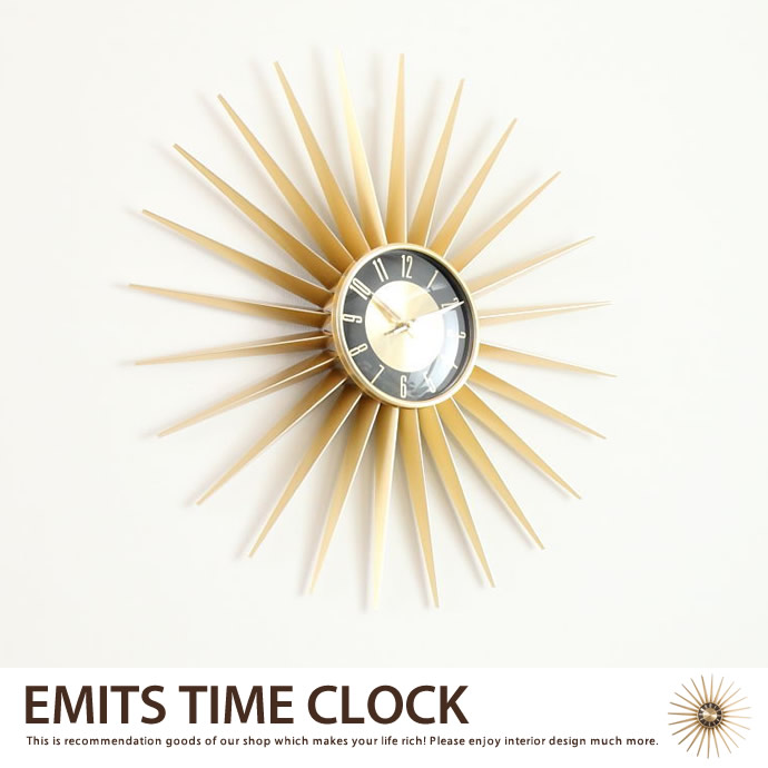 EMITS TIME エミッツタイム 時計 壁掛け 掛け時計 掛時計 壁掛け時計 クロック 太陽 ミッドセンチュリー インテリア アンティーク ゴールド ブラック 直径60 インターネットショッピング