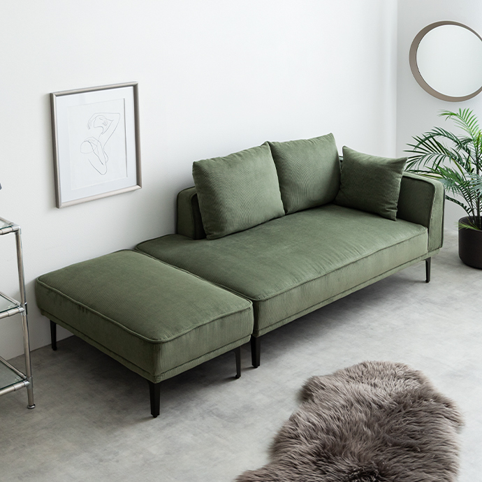 g118047]【2点セット】Siena オットマン付き2人掛けカウチソファ 2人