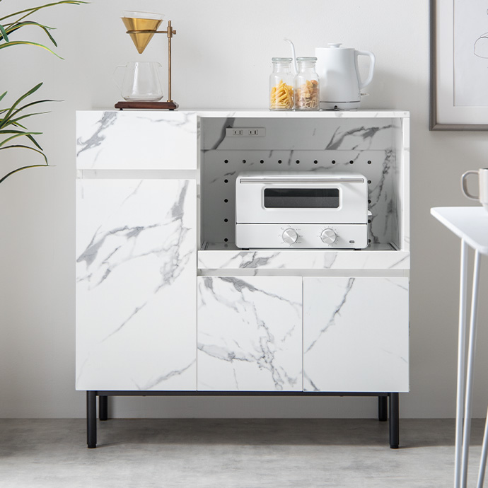 g159052]【幅86cm】Ellis 大理石柄レンジ台 レンジ台 | 家具