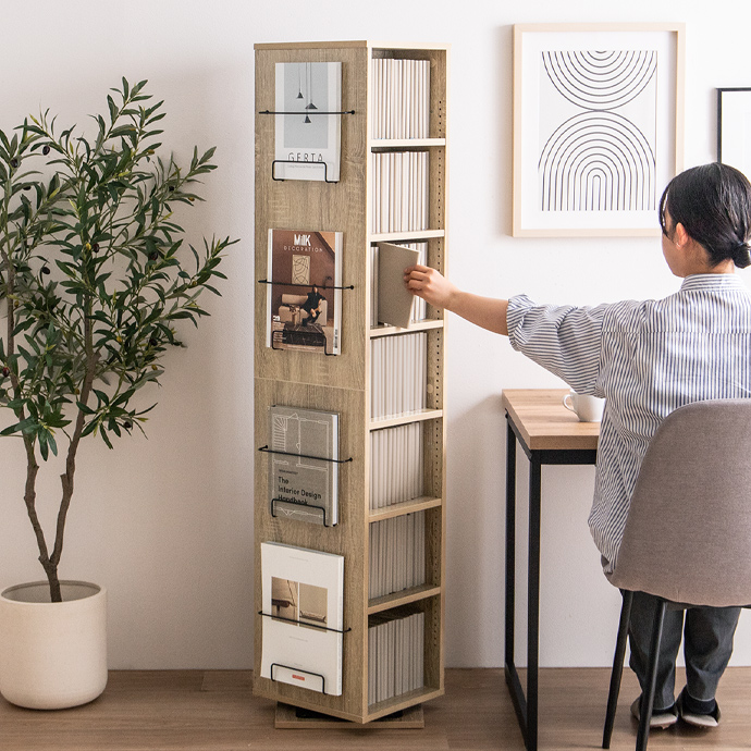 g159060]【幅36cm】Libro 回転ブックシェルフ(7段タイプ) 本棚 | 家具