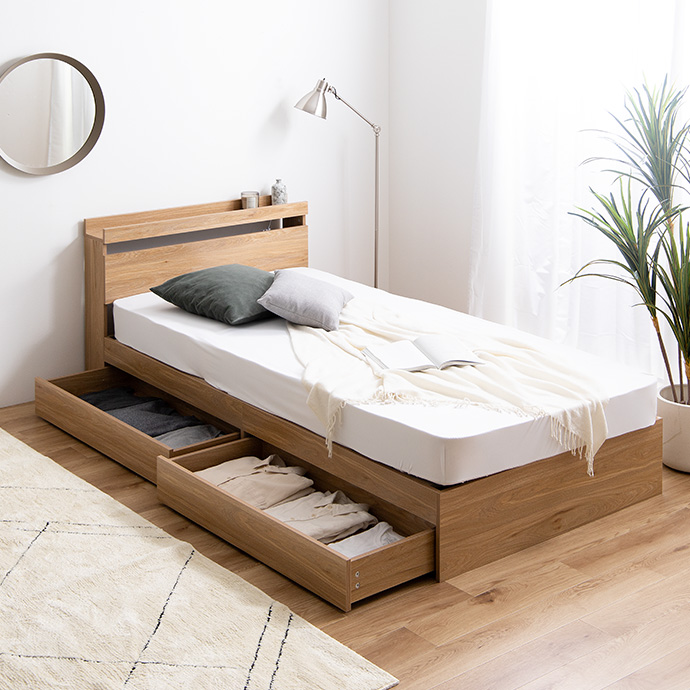g99038]【ダブル】Pluto 収納付きベッド(ボンネルマットレス付き) 収納