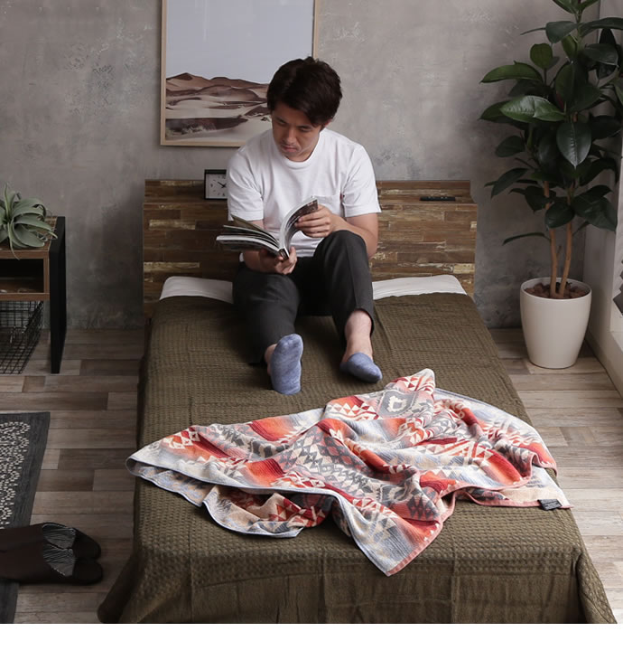 g102046]【ダブル】 Cave 寄木柄ベッド ローベッド | 家具