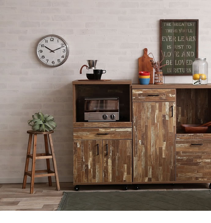 g128002]Cave 寄木柄54cmレンジ台キャスター付き レンジ台 | 家具