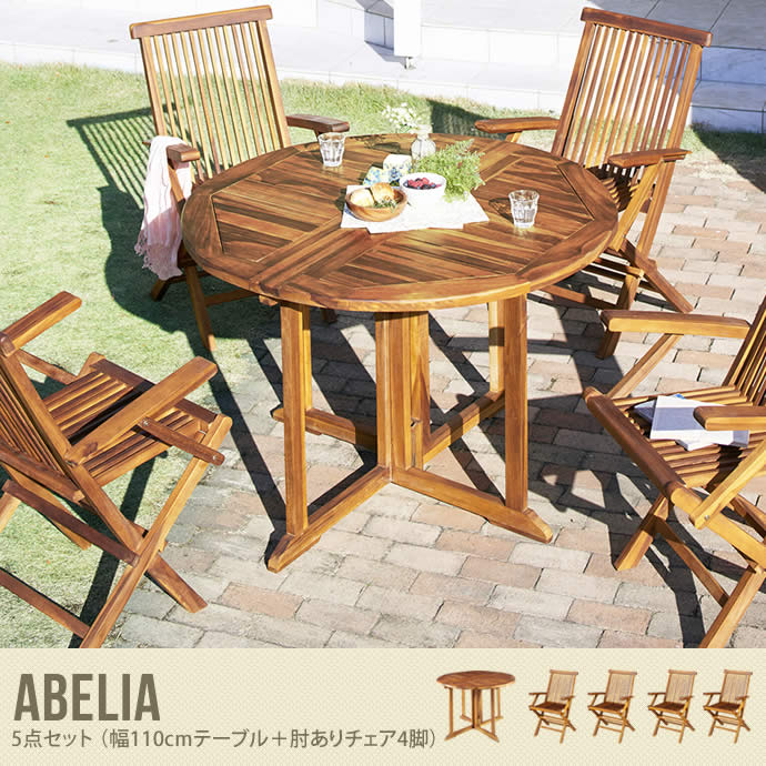 【5点セット】Abelia 幅110cmテーブル+肘ありチェア4脚
